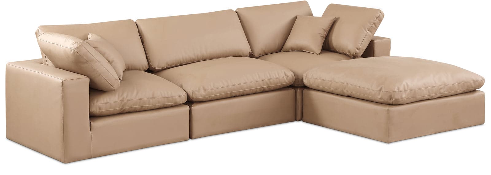 Farrah 119" Tan Vegan Leather Upholstered Sectional, 4-Piece — Vista 1 (1/3)