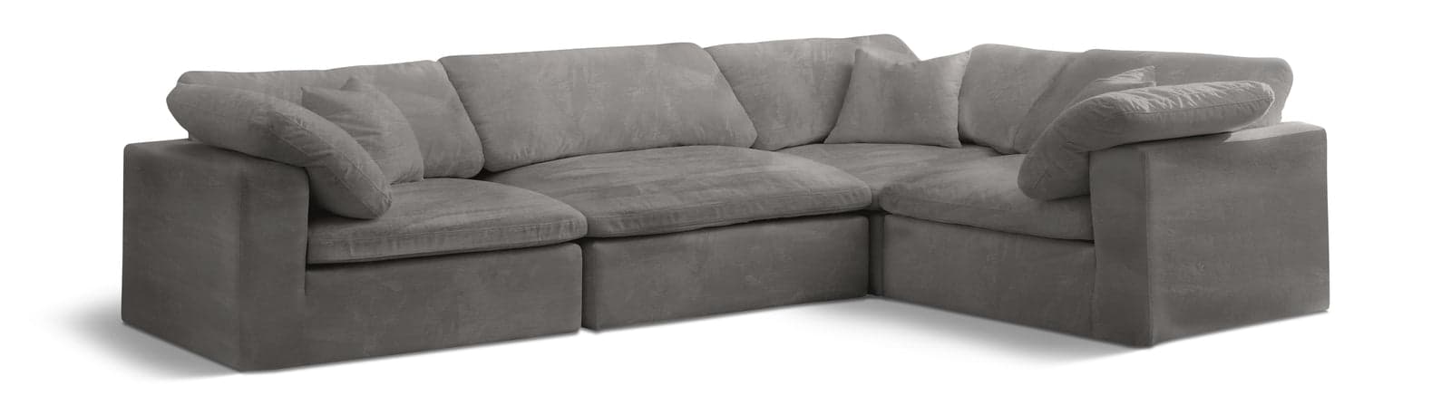 Florence 119" Grey Velvet Upholstered Overstuffed Fiber Filled Comfort Sectional, 4-Piece (Style 2) — View 1 (1/3)