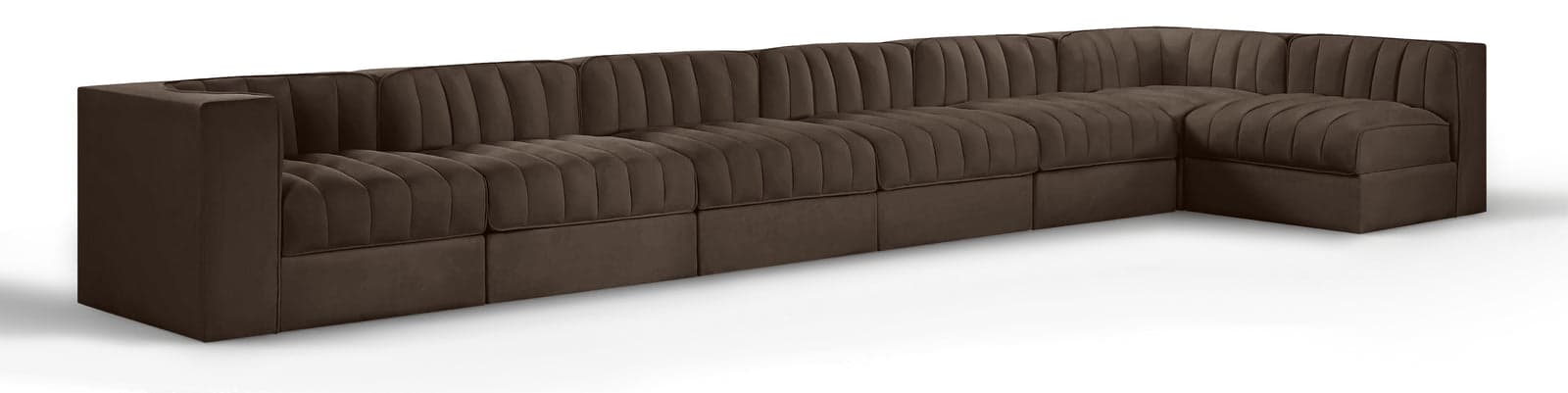 Talia Brown Velvet Performance Fabric Upholstered Sectional, 7-Piece (Style 4) — Vista 1 (1/3)