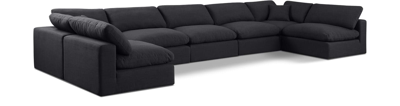 Farrah 197" Black Linen Textured Fabric Upholstered Sectional, 7-Piece — Vista 1 (1/3)