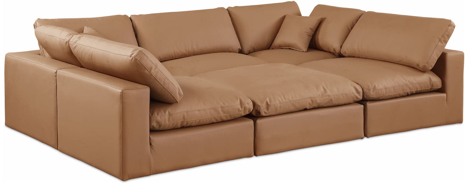 Farrah 119" Cognac Vegan Leather Upholstered Sectional, 6-Piece — Vista 1 (1/3)