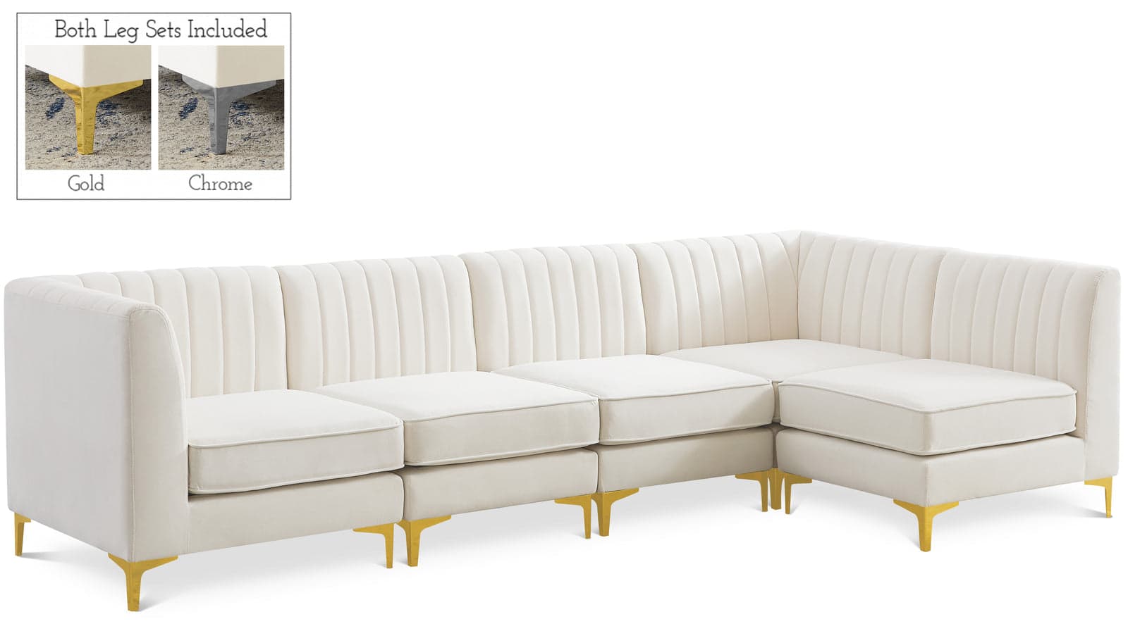 Quinn 116.5" Cream Velvet Upholstered Sectional, 5-Piece — View 1 (1/3)