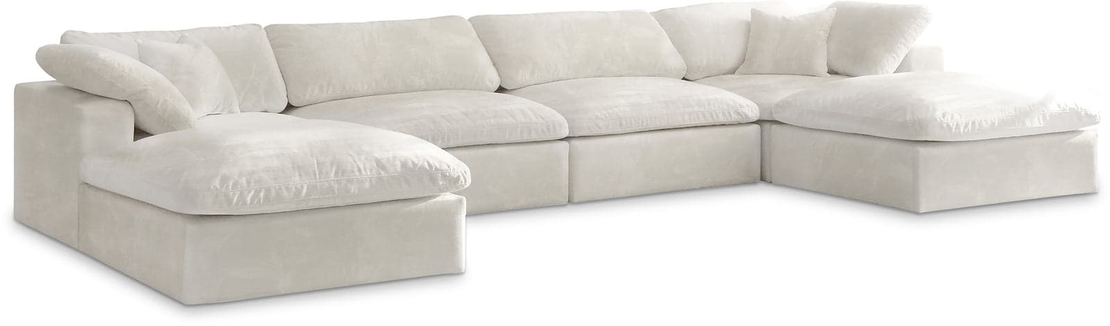 Florence 158" Cream Velvet Upholstered Overstuffed Fiber Filled Comfort Sectional, 6-Piece (Style 2) — View 1 (1/3)
