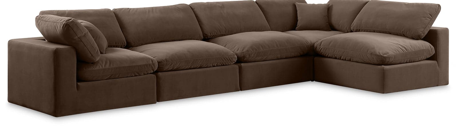 Farrah 158" Brown Velvet Upholstered Sectional, 5-Piece (Style 2) — View 1 (1/3)