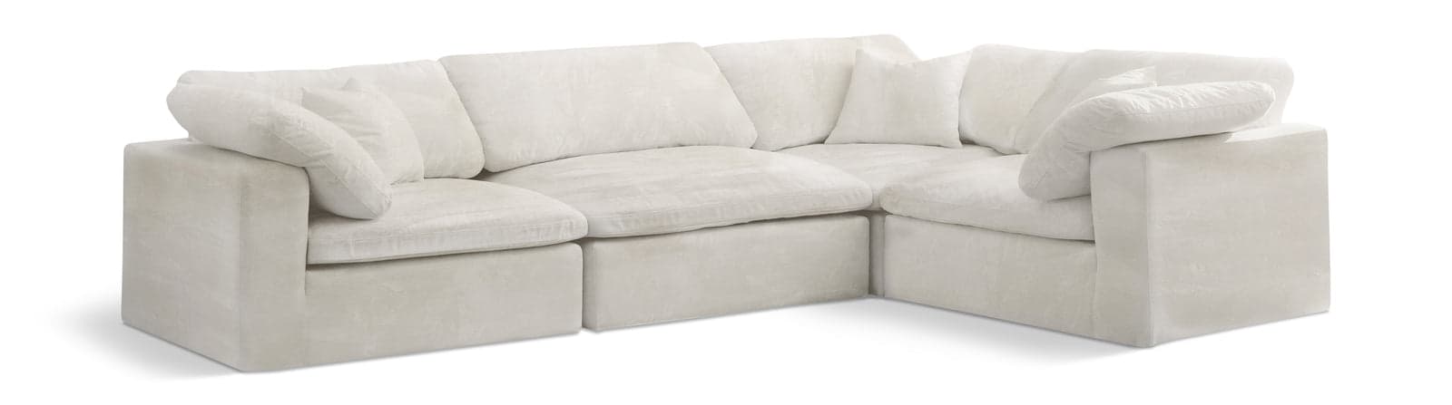 Florence 119" Cream Velvet Upholstered Overstuffed Fiber Filled Comfort Sectional, 4-Piece (Style 2) — View 1 (1/3)