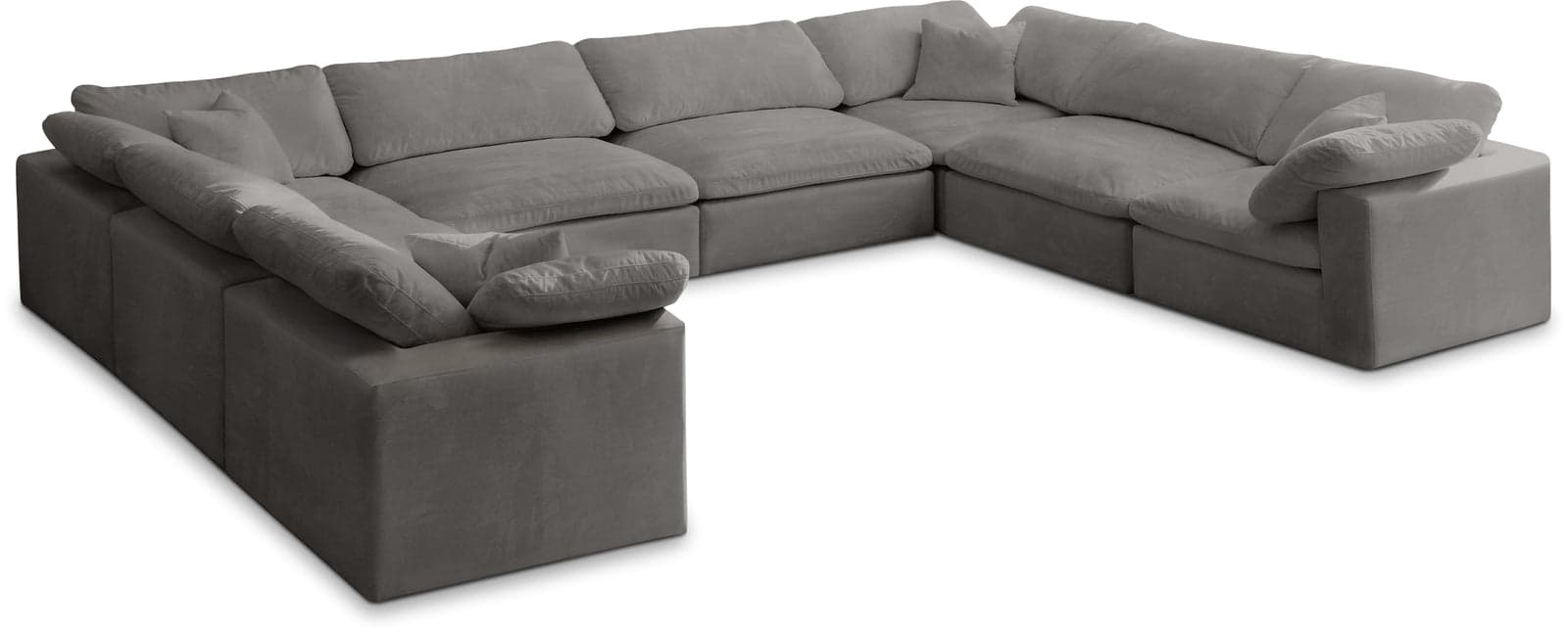 Florence 158" Grey Velvet Upholstered Overstuffed Fiber Filled Comfort Sectional, 8-Piece — View 1 (1/3)