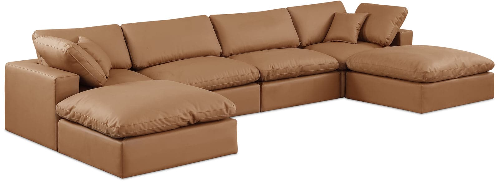 Farrah 158" Cognac Vegan Leather Upholstered Sectional, 6-Piece (Style 2) — Vista 1 (1/3)