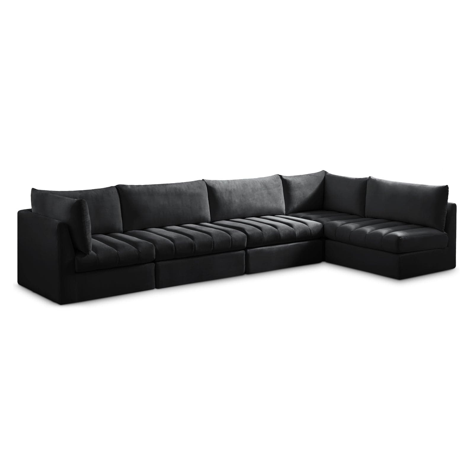 Rowan 140" Black Velvet Upholstered Sectional, 5-Piece — Vista 1 (1/3)