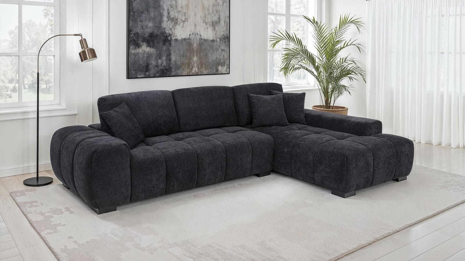 Schwartzman Upholstered Sectional Chaise Sofa Black — Vista 1 (1/3)