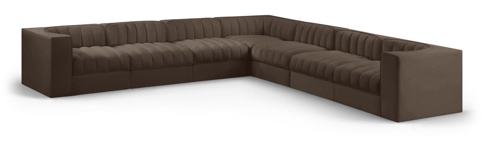 Talia Brown Velvet Performance Fabric Upholstered Sectional, 7-Piece — Vista 1 (1/3)