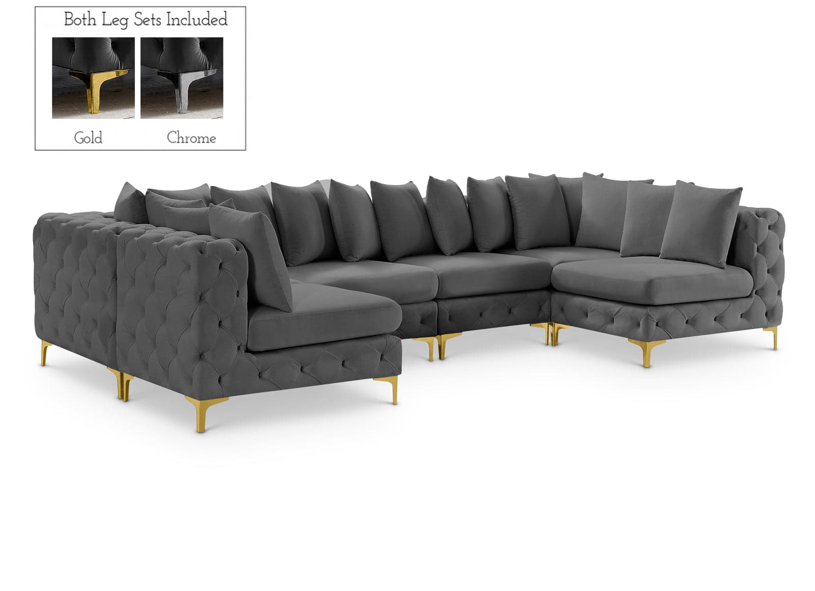 Monroe 139" Grey Velvet Upholstered Sectional, 6-Piece (Style 2) — Vista 1 (1/3)