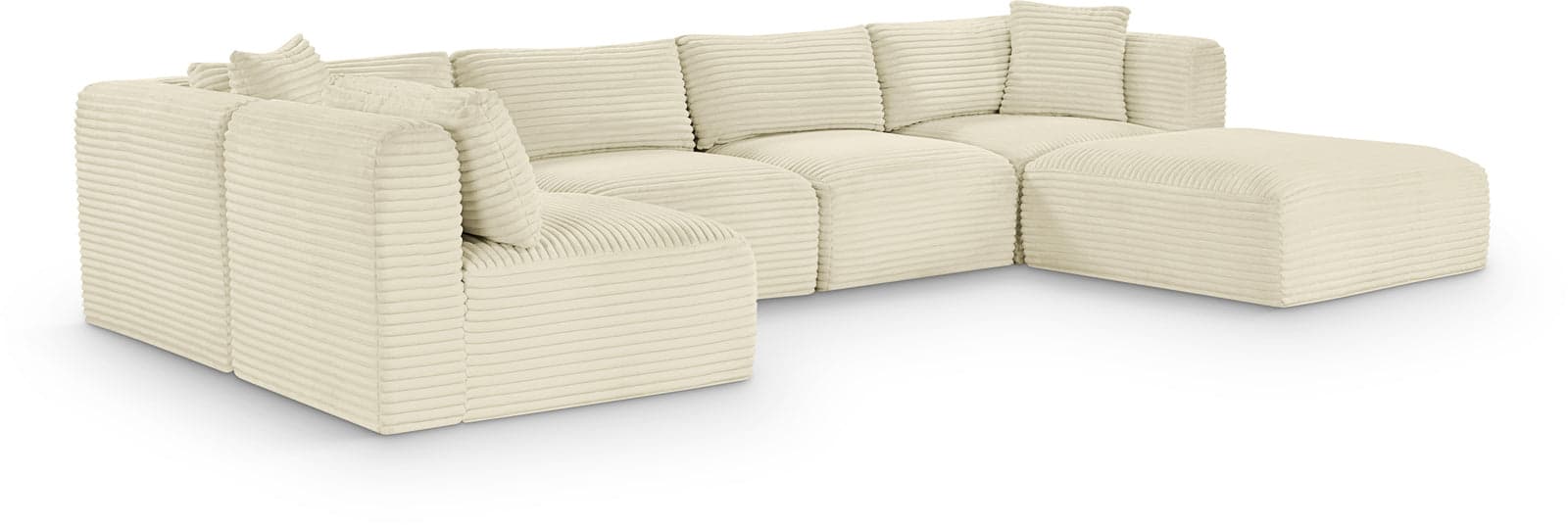 Faye 140" Cream Corduroy Performance Fabric Upholstered Sectional, 6-Piece (Style 3) — View 1 (1/3)