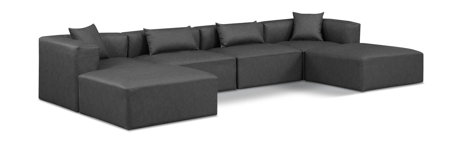 Farrah 144" Charcoal Vegan Leather Upholstered Sectional, 6-Piece (Style 2) — Vista 1 (1/3)