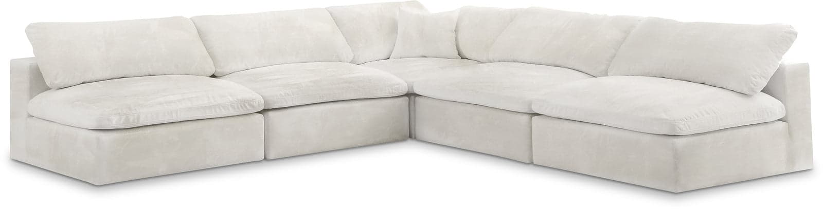 Florence 118" Cream Velvet Upholstered Overstuffed Fiber Filled Comfort Sectional, 5-Piece — View 1 (1/3)