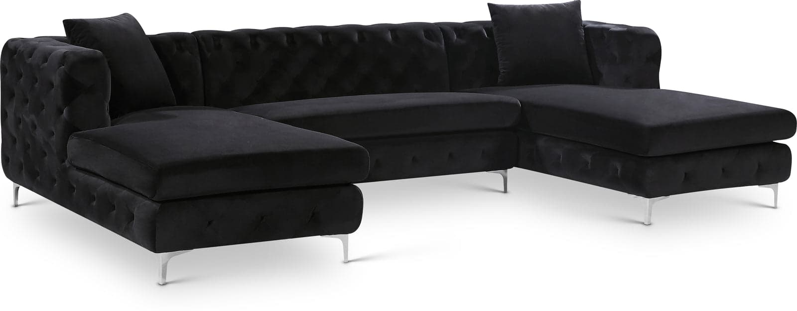 Greer 127" Black Velvet Upholstered Sectional, 3-Piece — View 1 (1/3)