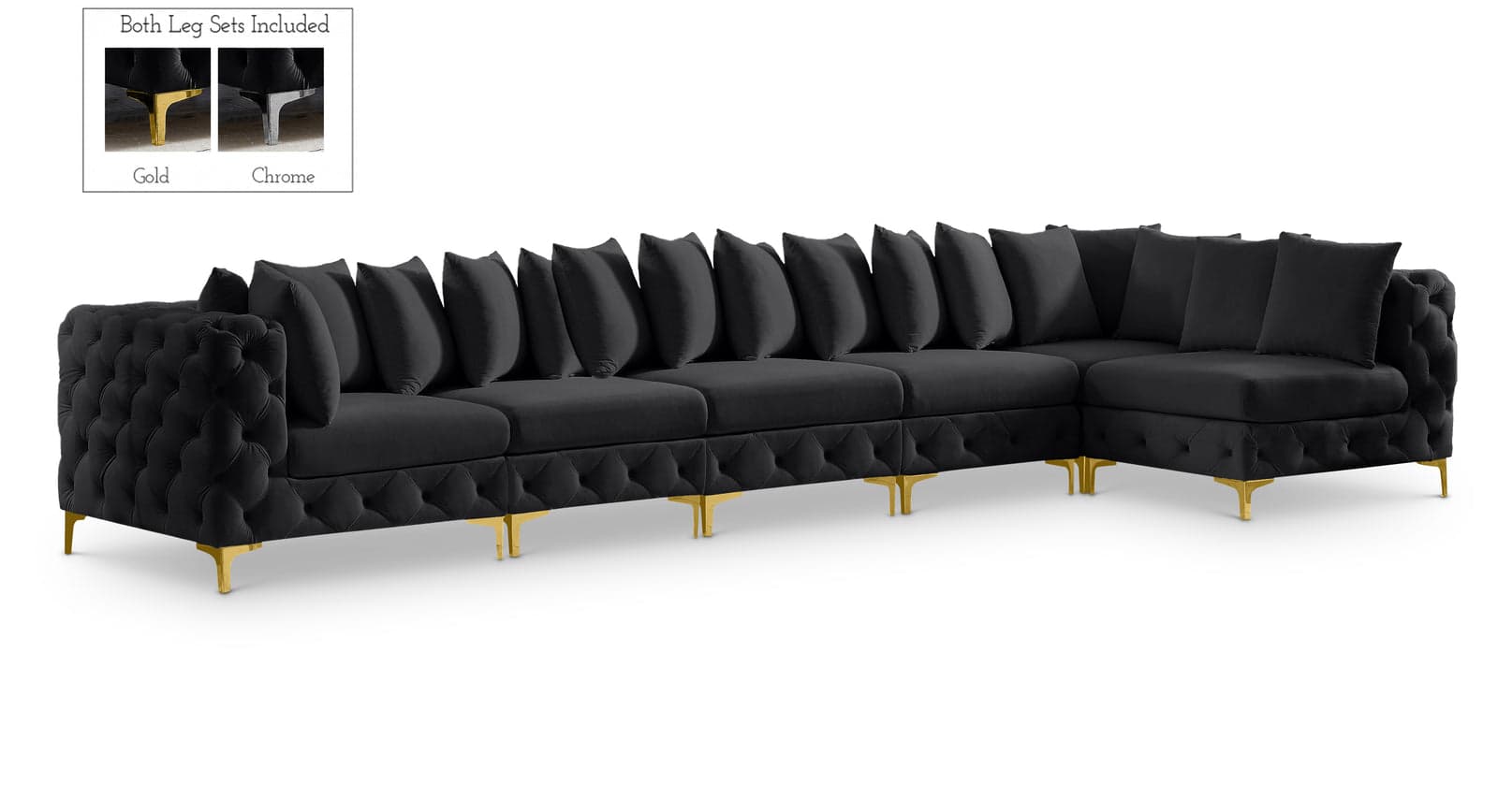 Monroe 169" Black Velvet Upholstered Sectional, 6-Piece — Vista 1 (1/3)