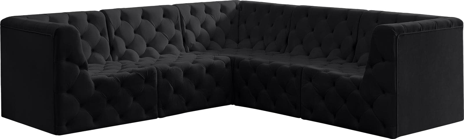 Faye 99" Black Velvet Upholstered Sectional, 5-Piece — View 1 (1/3)