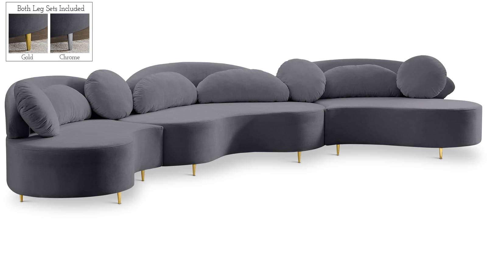 Selene 169" Grey Velvet Upholstered Sectional, 3-Piece — View 1 (1/3)