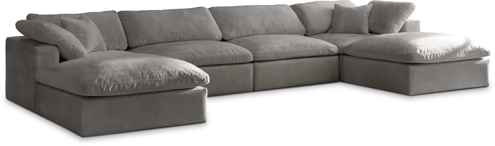 Florence 158" Grey Velvet Upholstered Overstuffed Fiber Filled Comfort Sectional, 6-Piece (Style 2) — View 1 (1/3)