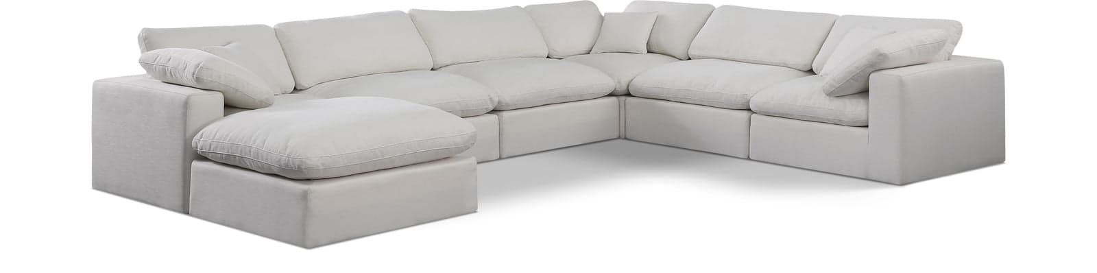 Farrah 158" Cream Linen Textured Fabric Upholstered Sectional, 7-Piece — Vista 1 (1/3)