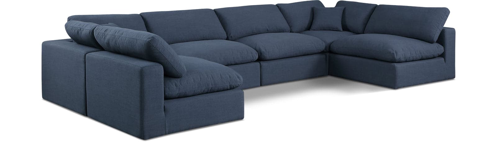 Farrah 158" Navy Linen Textured Fabric Upholstered Sectional, 6-Piece (Style 3) — View 1 (1/3)