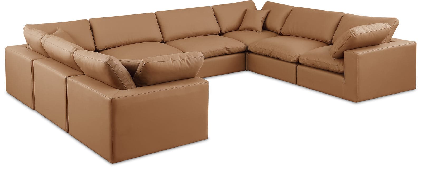 Farrah 158" Cognac Vegan Leather Upholstered Sectional, 8-Piece — View 1 (1/3)