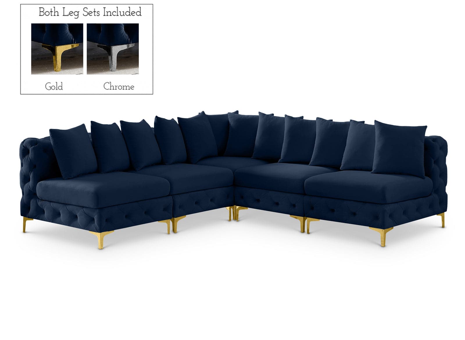 Monroe 99" Navy Velvet Upholstered Sectional, 5-Piece — Vista 1 (1/3)