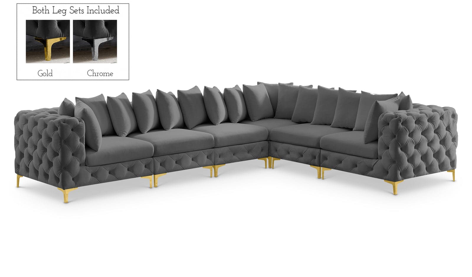 Monroe 139" Grey Velvet Upholstered Sectional, 6-Piece — View 1 (1/3)