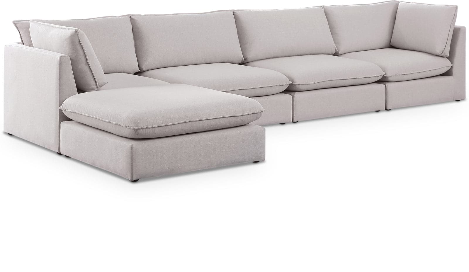 Linden 160" Beige Linen Textured Fabric Upholstered Sectional, 5-Piece (Style 2) — Vista 1 (1/3)