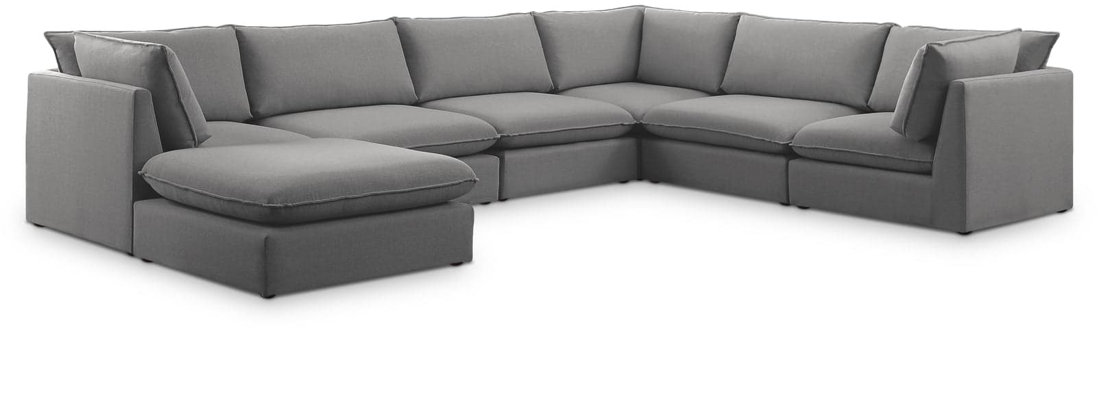 Linden 160" Grey Linen Textured Fabric Upholstered Sectional, 7-Piece — Vista 1 (1/3)
