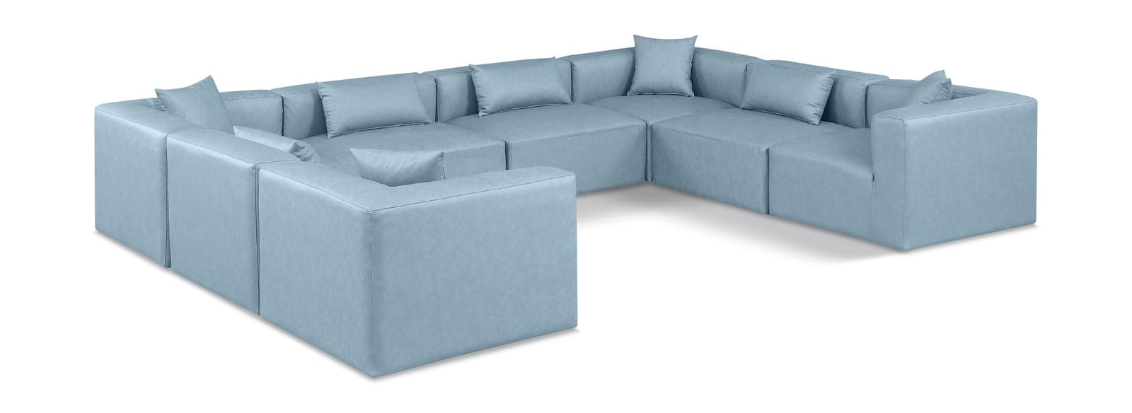 Farrah 144" Light Blue Vegan Leather Upholstered Sectional, 8-Piece — Vista 1 (1/3)
