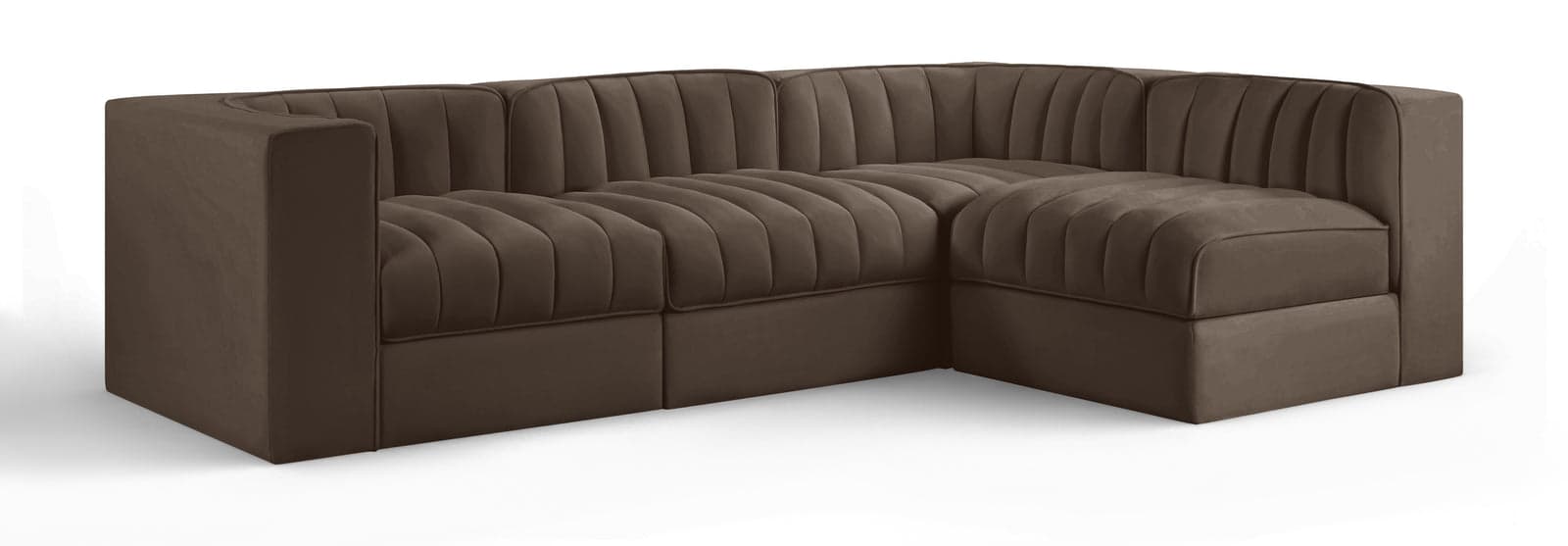Talia Brown Velvet Performance Fabric Upholstered Sectional, 4-Piece (Style 2) — Vista 1 (1/3)