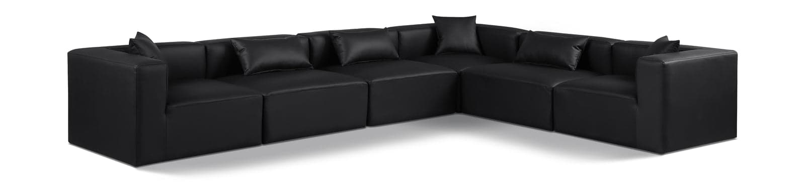 Farrah 144" Black Vegan Leather Upholstered Sectional, 6-Piece — Vista 1 (1/3)