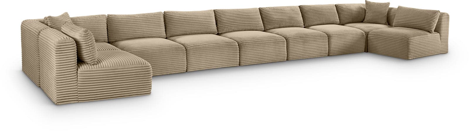 Faye 233" Taupe Corduroy Performance Fabric Upholstered Sectional, 9-Piece — View 1 (1/3)