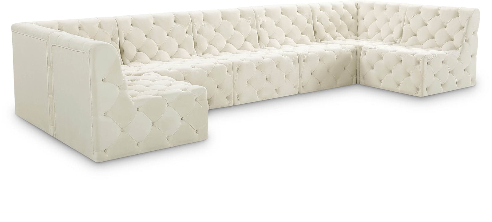 Faye 157" Cream Velvet Upholstered Sectional, 7-Piece — Vista 1 (1/3)