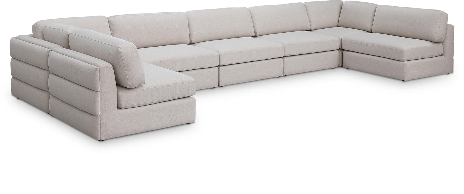 Celeste 190" Beige Linen Textured Fabric Upholstered Sectional, 7-Piece — View 1 (1/3)