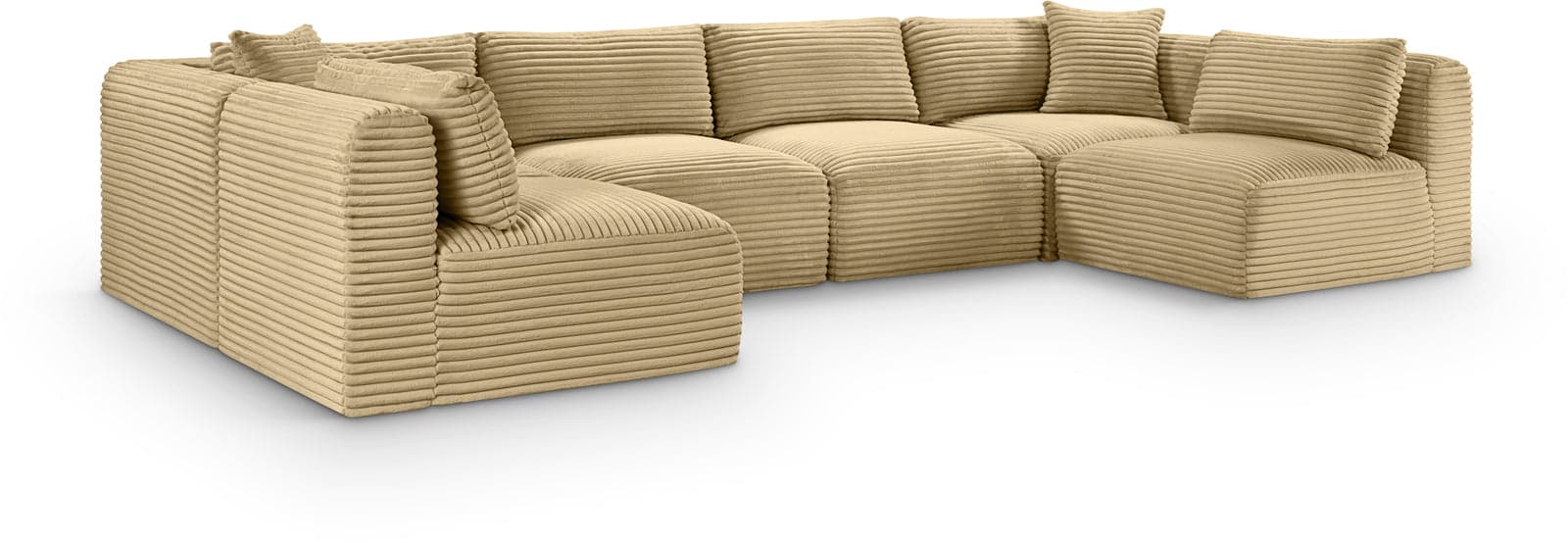 Faye 140" Camel Corduroy Performance Fabric Upholstered Sectional, 6-Piece (Style 2) — Vista 1 (1/3)