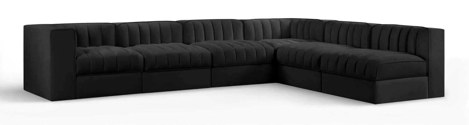 Talia Black Velvet Performance Fabric Upholstered Sectional, 6-Piece (Style 2) — View 1 (1/3)
