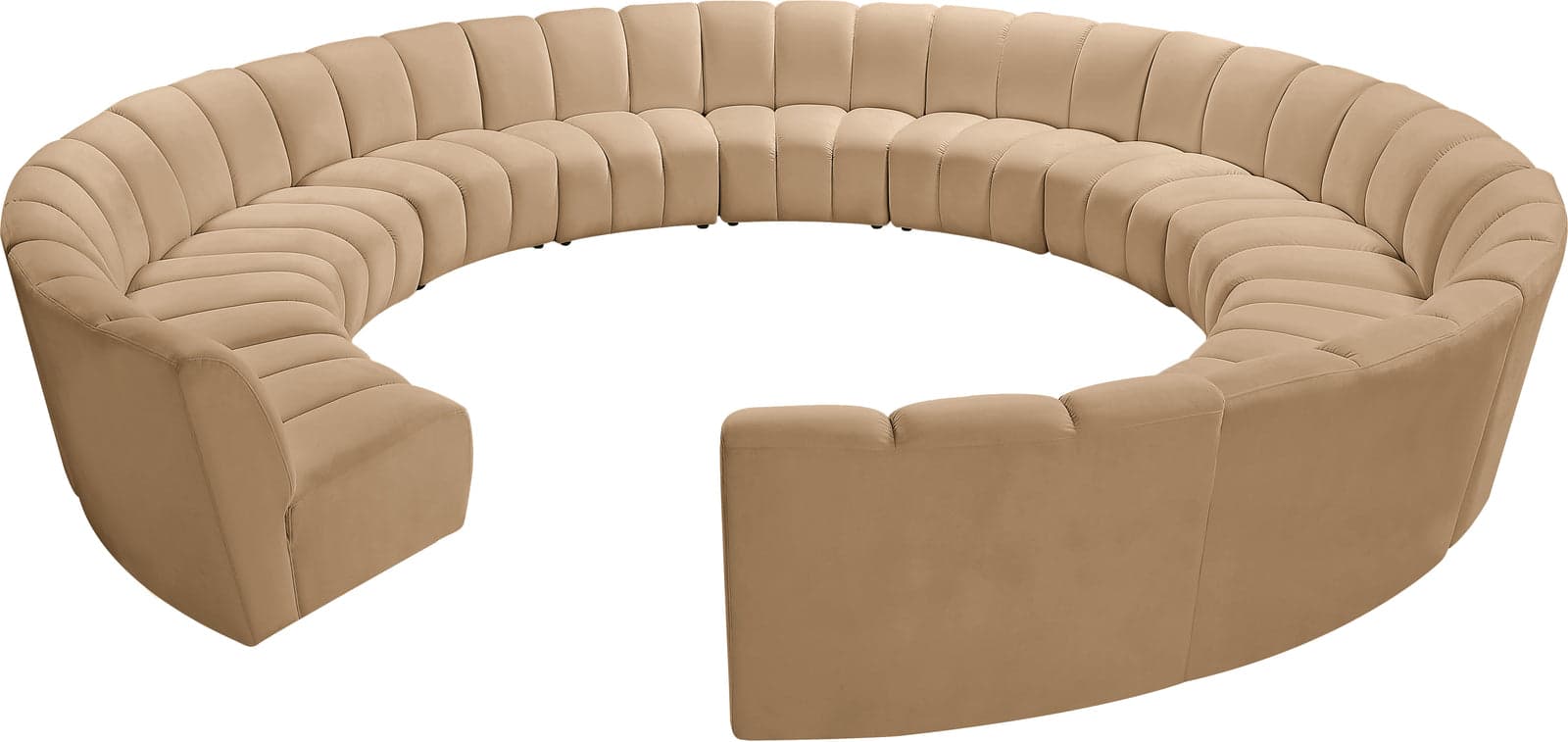 Isolde 183" Camel Velvet Upholstered Sectional, 12-Piece — Vista 1 (1/3)