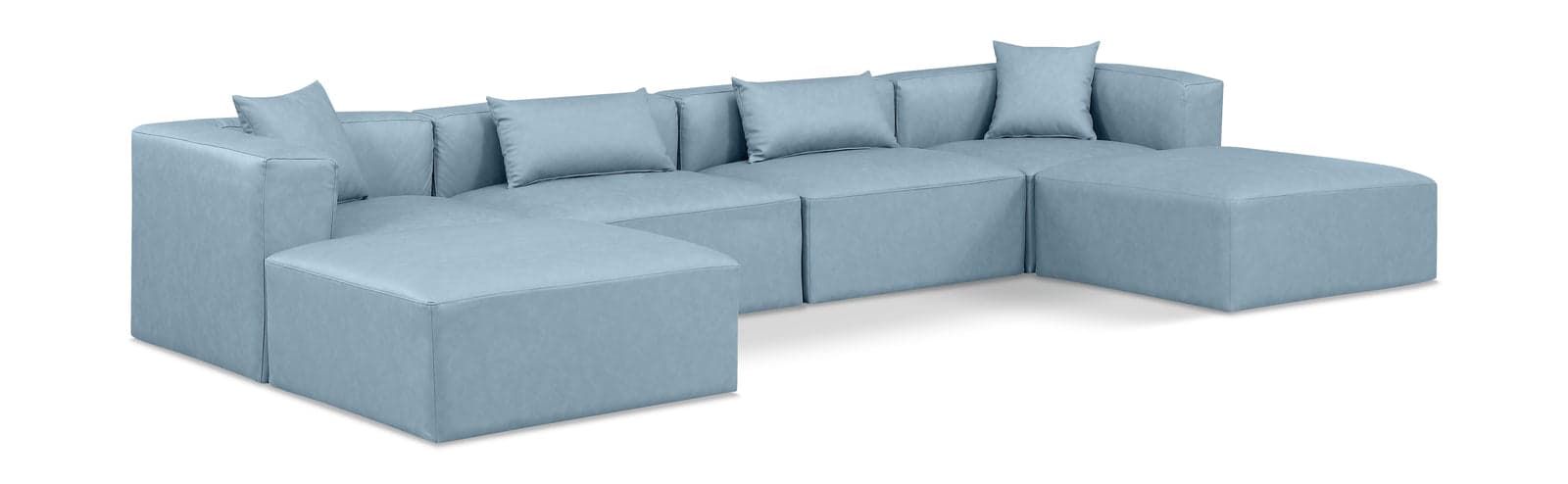 Farrah 144" Light Blue Vegan Leather Upholstered Sectional, 6-Piece (Style 2) — Vista 1 (1/3)