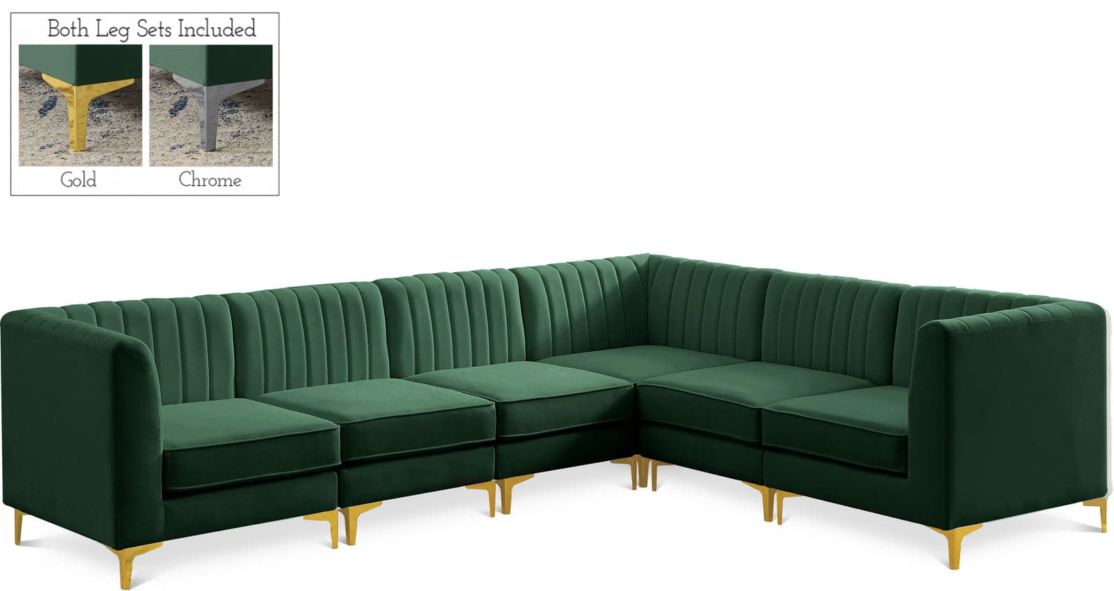 Quinn 116.5" Green Velvet Upholstered Sectional, 6-Piece — View 1 (1/3)