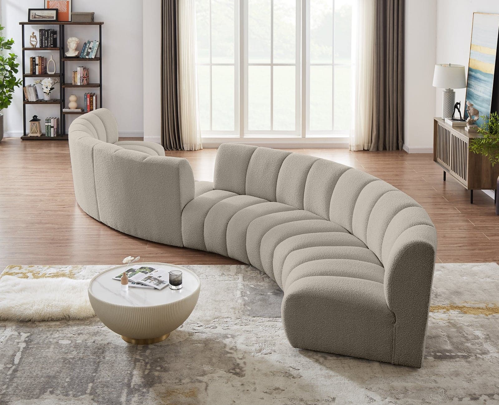 Isolde 217" Brown Boucle Fabric Upholstered Sectional, 6-Piece — Vista 1 (1/3)
