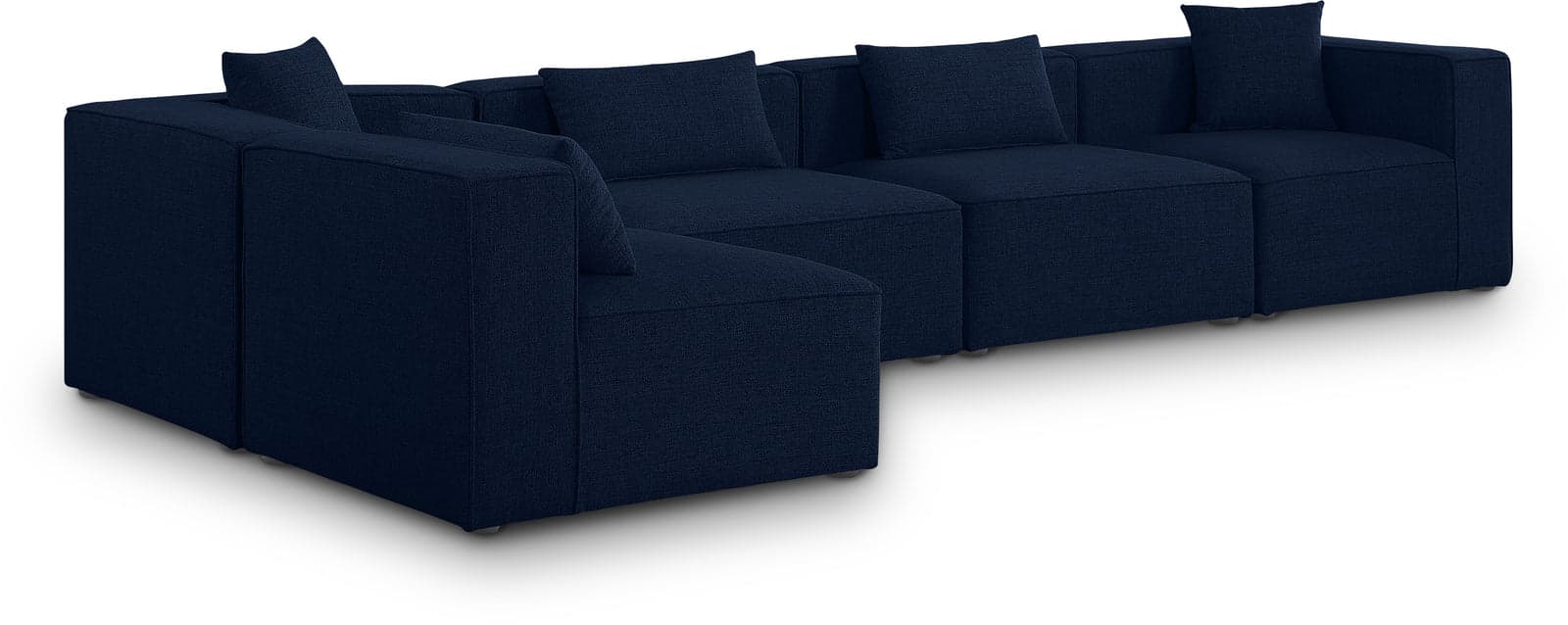 Farrah 144" Navy Fabric Upholstered Sectional, 5-Piece (Style 2) — View 1 (1/3)