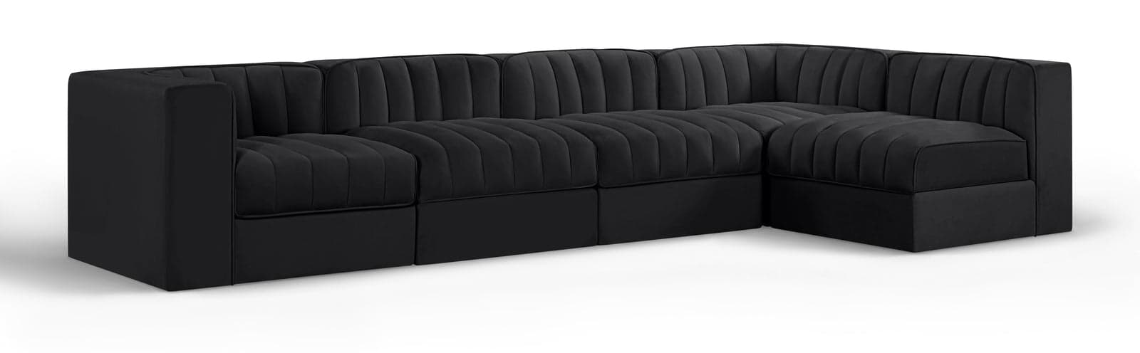 Talia Black Velvet Performance Fabric Upholstered Sectional, 5-Piece (Style 5) — View 1 (1/3)