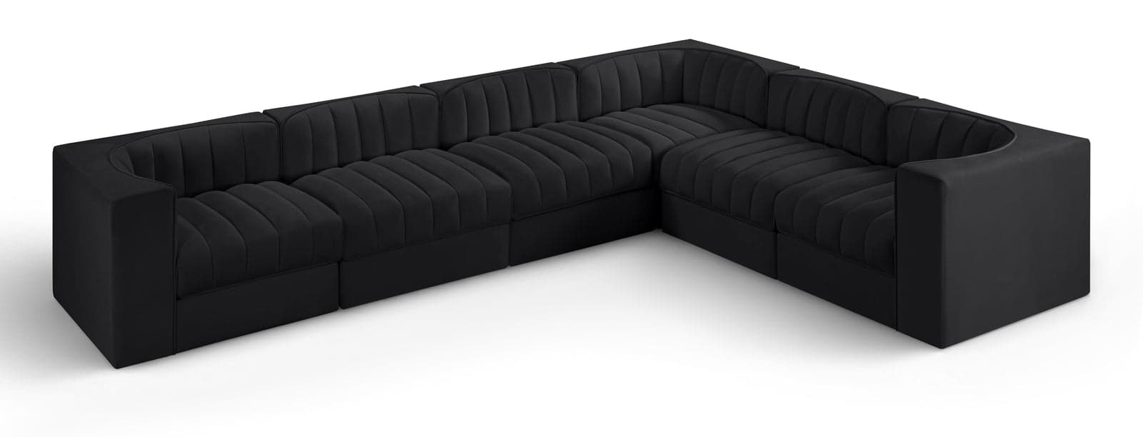 Talia Black Velvet Performance Fabric Upholstered Sectional, 6-Piece (Style 4) — View 1 (1/3)