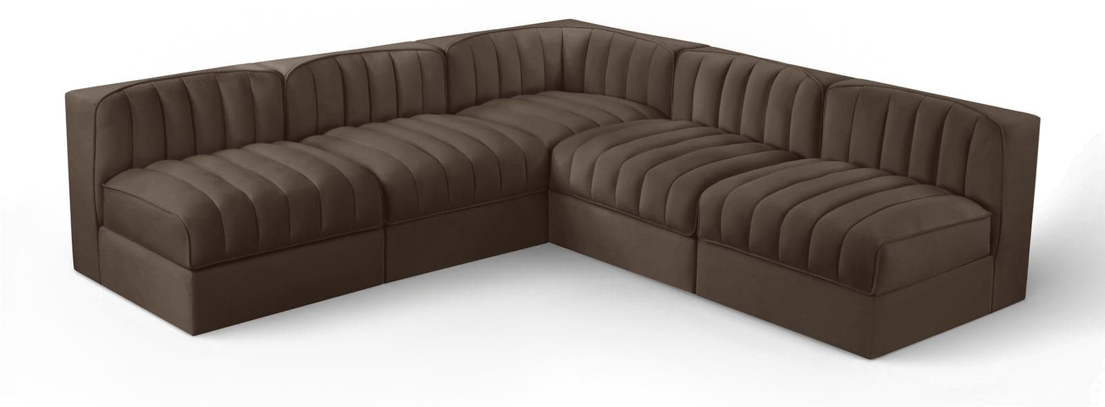 Talia Brown Velvet Performance Fabric Upholstered Sectional, 5-Piece — Vista 1 (1/3)