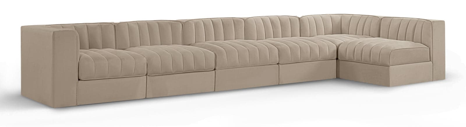 Talia Beige Velvet Performance Fabric Upholstered Sectional, 6-Piece (Style 5) — View 1 (1/3)