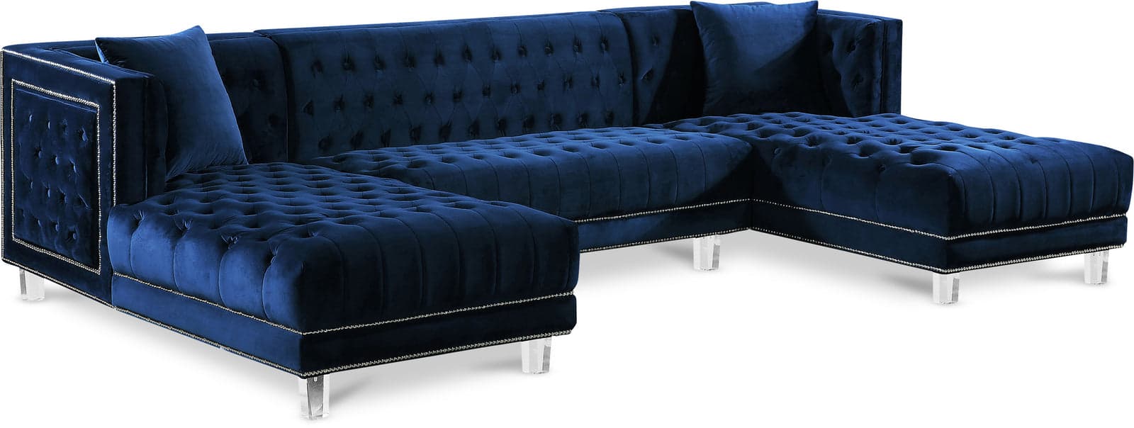 Laurel 127" Navy Velvet Upholstered Sectional, 3-Piece — Vista 1 (1/3)