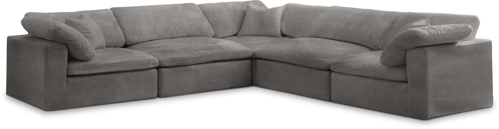 Florence 119" Grey Velvet Upholstered Overstuffed Fiber Filled Comfort Sectional, 5-Piece — View 1 (1/3)