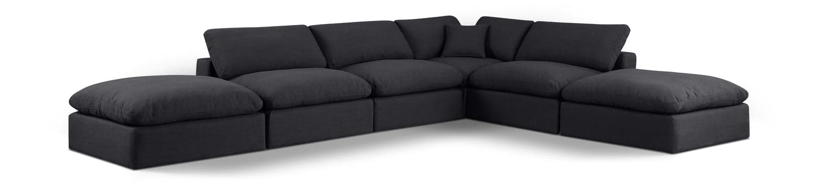 Farrah 157" Black Linen Textured Fabric Upholstered Sectional, 6-Piece — View 1 (1/3)